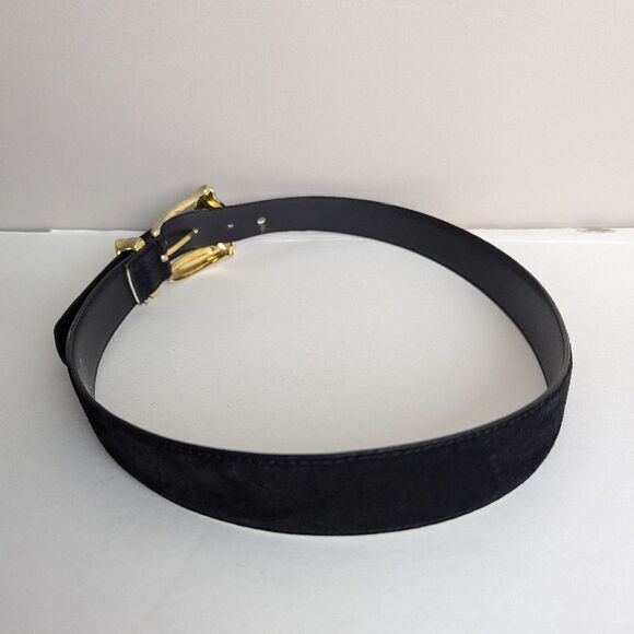 Women's vintage black suede belt gold hardware Toledano size L - Picture 5 of 6